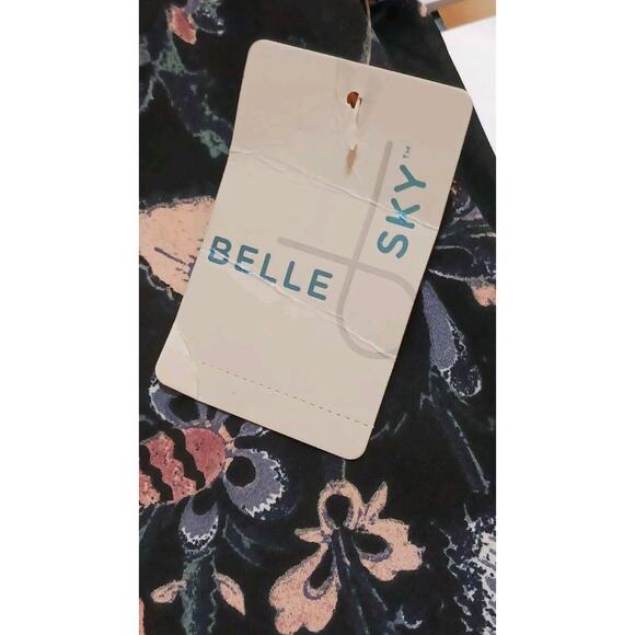 Belle Sky Women's Small One Shoulder Lined Black Floral Ruffle Blouse Top NWT - Picture 3 of 9